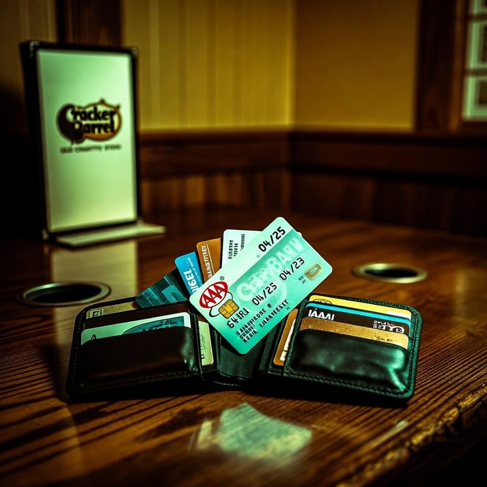 Exploded wallet with expired AAA card on table